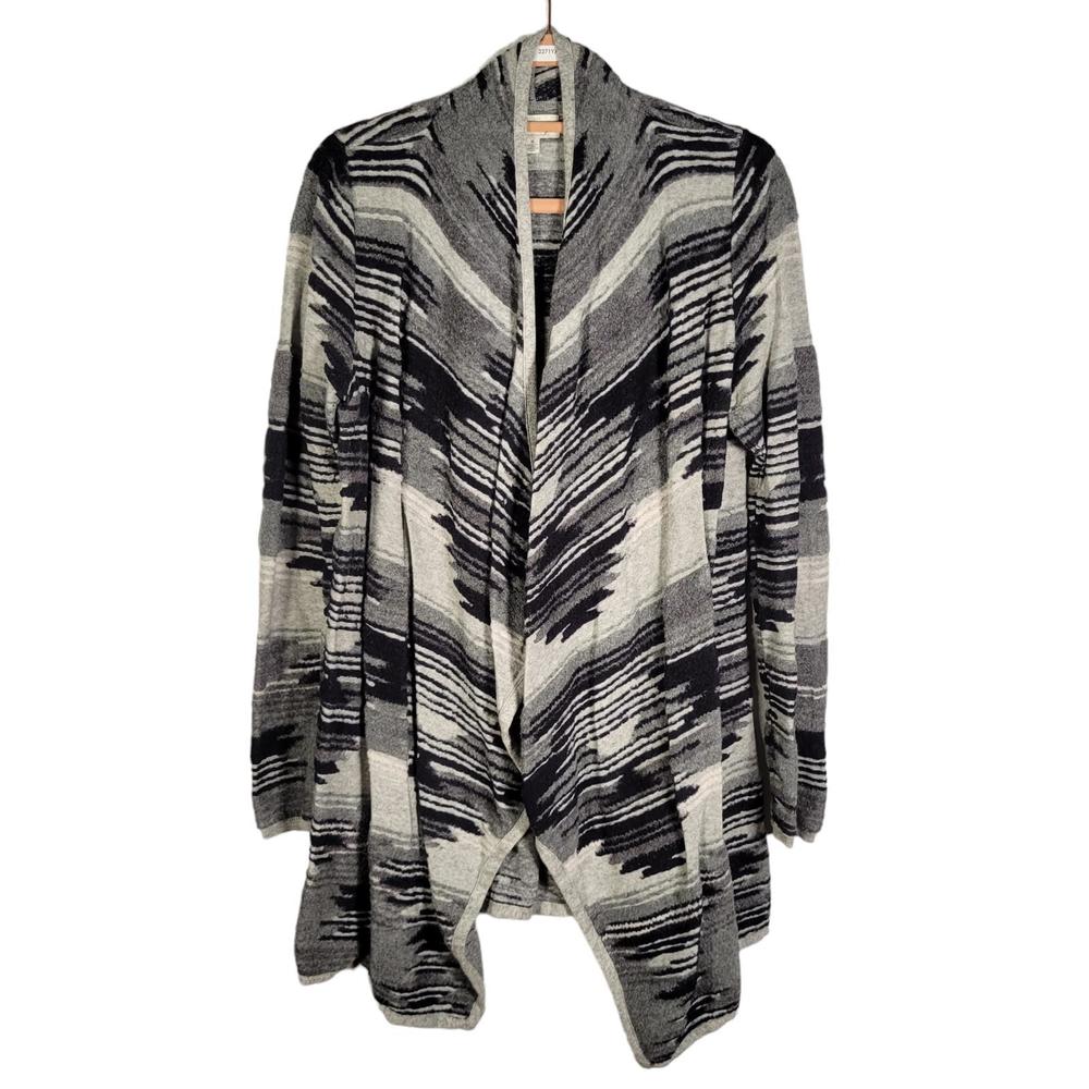 Lucky Brand Gray Black Aztec Waterfall Open Cardigan Sweater Women Size M - Picture 1 of 10
